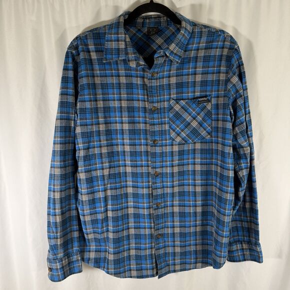 Oakley Flannel Shirt Men Medium Blue Plaid Button Up Shirt Collared Long Sleeve - Picture 1 of 11